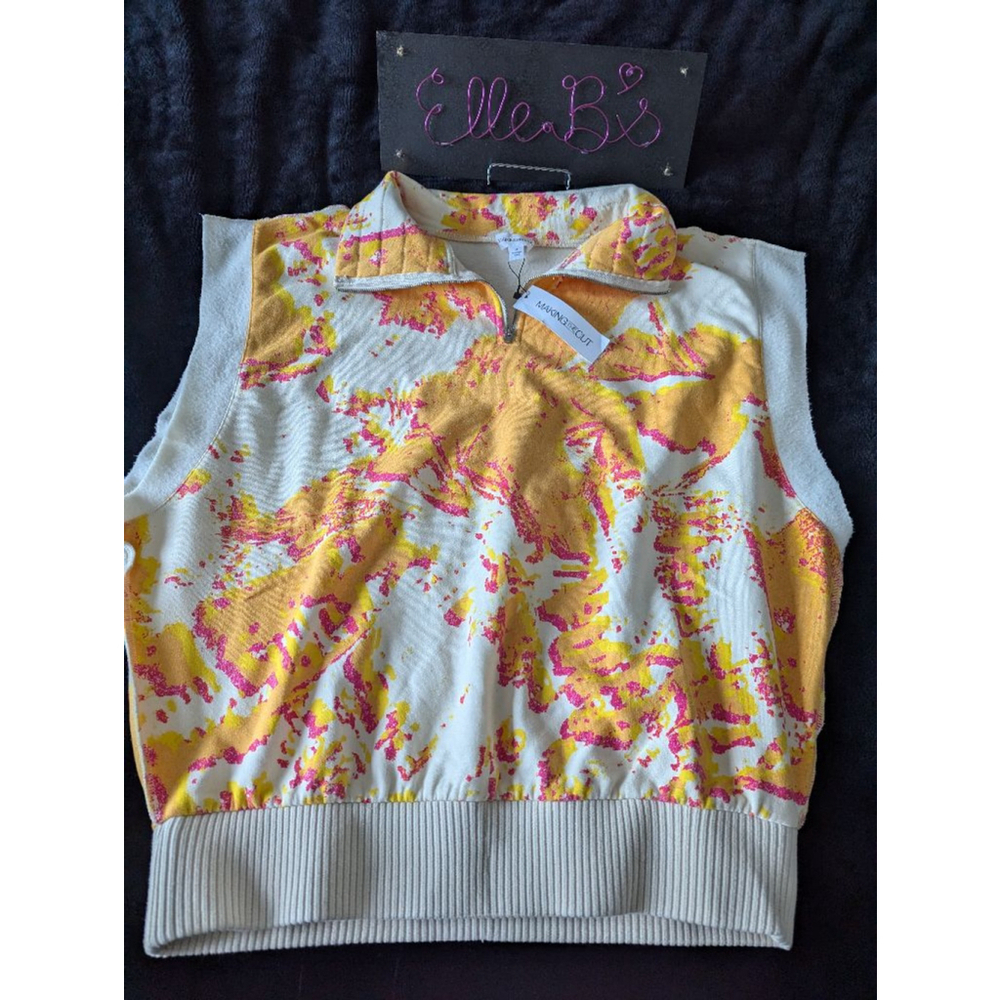 NWT Making The Cut Orange Tie Dye Super Soft Inside 1/4 Zip Vest M